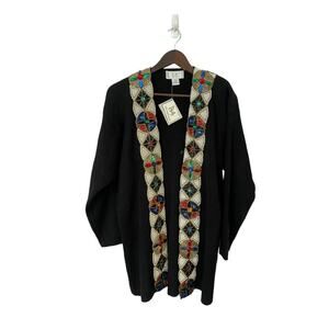 Vintage‎ PA International Black Beaded Cardigan Sweater Size S NOS
